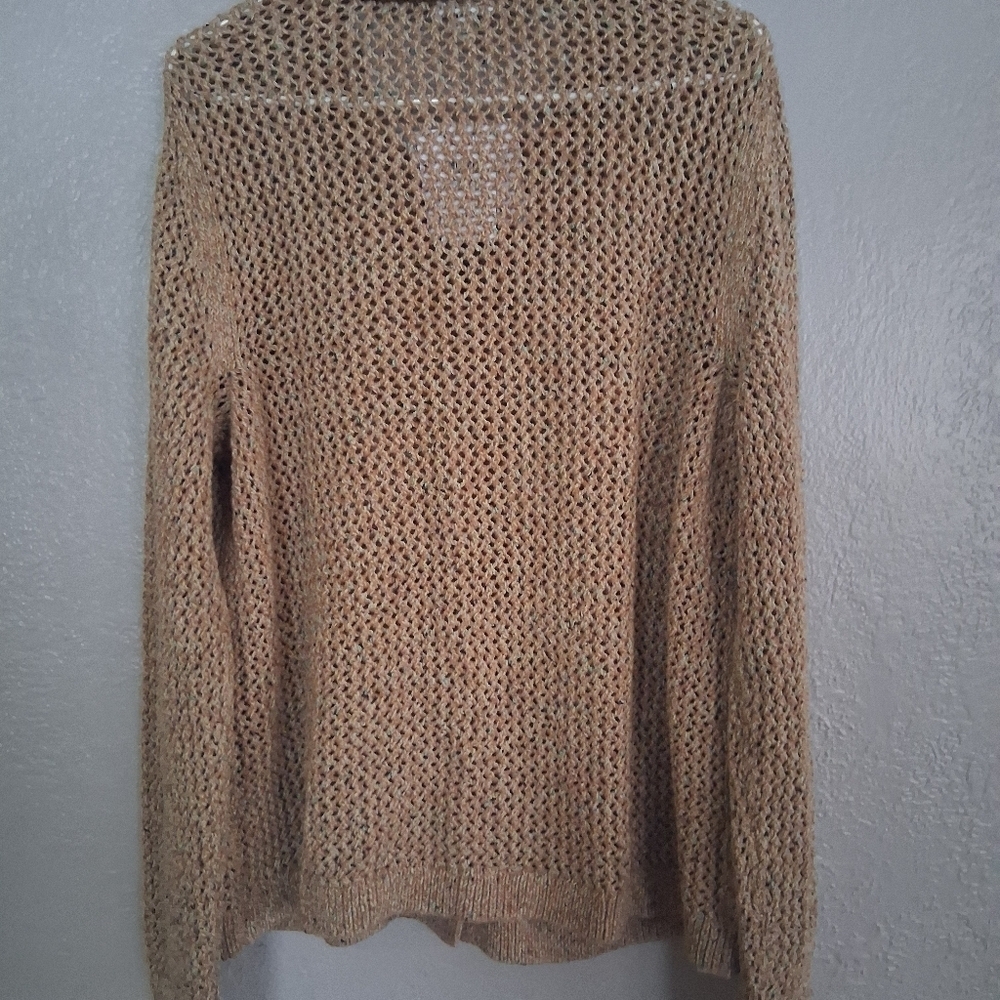 J Jill NWT Open Knit Button Down Cotton Blend Sweater Tan L. - Picture 7 of 7